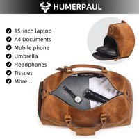 Sac de voyage pour homme HUMERPAUL - Cuir Crazy Horse, grande capacité pour ordinateur portable 15'' / documents A4, sac de transport - bagage de nuit