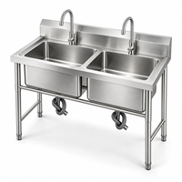 Évier double en acier inoxydable argenté moderne, sur mesure, 304, robuste, à haute capacité de charge, pour cuisine de restauration