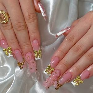 เล็บปลอมอะคริลิกเทียมสีทองแบบทำมือกดบนเล็บ2025ออกแบบได้ตามต้องการ - Product Image 3