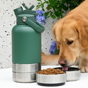 3 en 1 32oz tapa magnética botella de agua aislada de acero inoxidable botella de agua portátil de viaje para perros con dos cuencos de comida de agua - Product Image 1