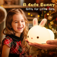 Veilleuse LED Lapin Rechargeable par Usb avec Capteur Tactile à Obscurcissement et Télécommande, Lampe Rgb en Silicone pour Enfants