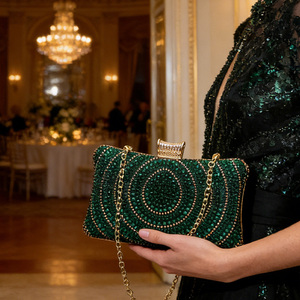 HC1242 New Arrival Women Fashion Temperament Elegant Evening Chain Bag Dark <strong>Green</strong> Rhinestone <strong>Clutch</strong> For Party Formal Event - Product Image 2