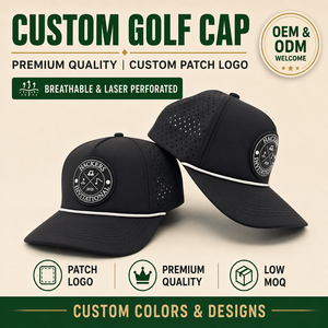 Casquette de golf Elite Oxford Sporty 5 panneaux unie imperméable avec logo en silicone personnalisé, faible MOQ, OEM, patch en caoutchouc 3D perforé au laser - Product Image 1