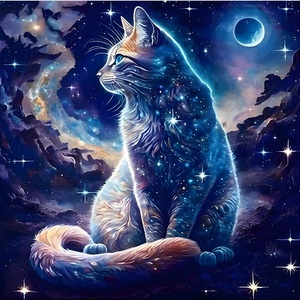 Chat sur la lune nuit gros diamant art kit bricolage diamant peinture kits pour adultes cristal art peinture - Product Image 1