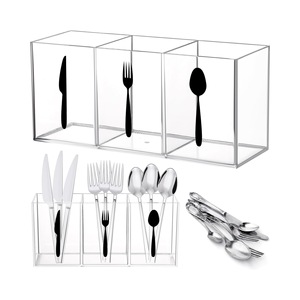 Boîte de <span class=keywords><strong>rangement</strong></span> moderne en plastique acrylique à 3 grilles pour argenterie <span class=keywords><strong>Vaisselle</strong></span> rectangulaire Cuisine Restaurant Stockage des aliments Aluminium - Product Image 2