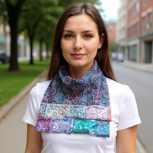 Sciarpa Lunga in Raso Stampata su Due Lati 70x180cm con Motivo a Cerchi, Accessorio di Moda - Product Image 2