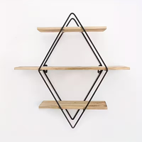 Étagères murales flottantes à 3 niveaux en forme de diamant géométrique Greenco, en bois rustique, pour chambre à coucher, salle de bain, cuisine