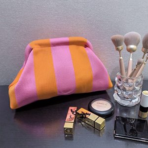Color Block Stripe Knit Dumpling Bag <b>Summer</b> Vacation Women Clutch Bag Striped Woven Cosmetic Makeup Pouch <b>Handbag</b> - Product Image 4