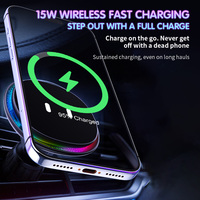 Chargeur de voiture sans fil magnétique OEM ODM 15W AI Blink Design avec lumière ambiante 9 couleurs, refroidissement semi-conducteur et support de navigation