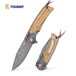 Couteau pliant de poche en acier Damas de qualité industrielle OEM, manche en bois, couteau de poche pour le camping en plein air - Product Image 2