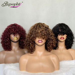 Prix promotionnel Perruques Bob à frange en cheveux naturels de 12 pouces, style luxe bouclé, disponibles en 15 couleurs - Product Image 1