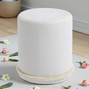 Luxury Traditional Pouf Living Room Furniture Upholstered Fabric <b>Ottoman</b> Footrest <b>Stool</b> Floor Cushion Soft Seating Solid Wood - Product Image 6