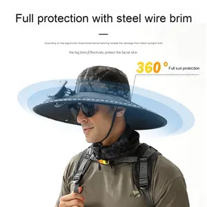 2025 Neuer Sonnenhut mit breiter Krempe und 2 Solar ventilatoren Eingebauter Angel hut mit Ventilator für Männer Wasserdichter Wander-Camping-Angel hut im Freien - Product Image 2