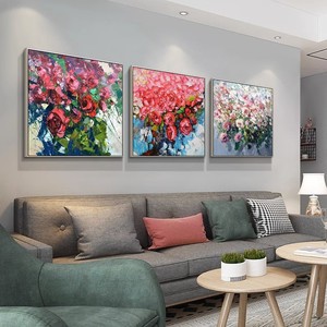 Peinture à l'huile peinte à la main, art floral rose, cadre en métal, décoration moderne pour salon, entrée, art mural, style impressionnisme - Product Image 3