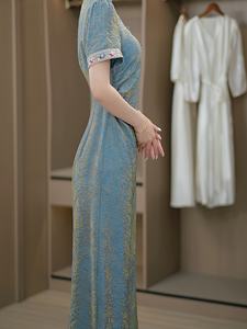 Vestido Túnica Midi Chino Vintage Bordado y Tejido, Cuello en V, Mangas Cortas, Silueta Recta, Características Ecológicas |   Disponible en Talla XL - Product Image 4