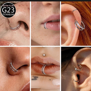 Anneaux de <span class=keywords><strong>nez</strong></span> septum pour femmes en titane G23 <span class=keywords><strong>avec</strong></span> zircon, bijoux de piercing tendance, boucles d'oreilles créoles, piercings segmentés et labrets - Product Image 3