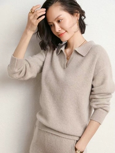 Bộ đồ nữ len cashmere thiết kế mới 2025, hai mảnh, cổ trụ, áo len và quần, kiểu dáng tùy chỉnh - Product Image 4