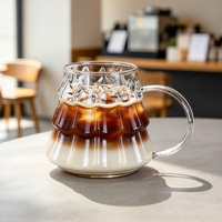 Mug à café en verre plissé empilable avec poignée, tasse en verre rayée verticalement vintage pour latte, thé glacé et autres boissons