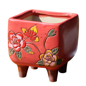 Maceta Cuadrada de Cerámica Rústica, Estilo Coreano, Pintada <span class=keywords><strong>a</strong></span> <span class=keywords><strong>Mano</strong></span>, Creativa, Alta, Transpirable, Resistente al Agua, para Suculentas - Product Image 5
