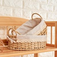 Paniers de rangement décoratifs en osier tressé avec poignées et doublures, paniers de service en corde de papier style bohème pour étagères