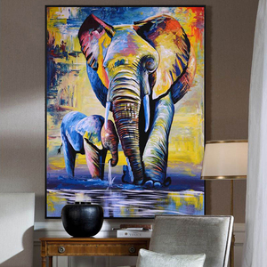 Màu sắc đầy đủ 2 bức tranh sơn dầu nghệ thuật vẽ tay con voi nhỏ Lớn 100% chơi trong nước trang trí - Product Image 4