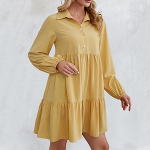 Wholesale Custom OEM ODM High Quality Women's <b>Dress</b> Winter and Autumn New Casual Commuter Solid Color Lapel Long Sleeve <b>Dresses</b> - Product Image 2