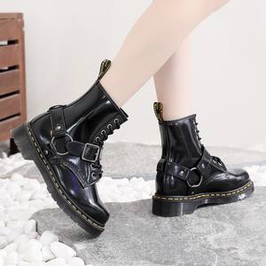 Erkekler ve kadınlar için toka buzağı çizmeler hakiki deri yarım çizmeler yuvarlak ayak düşük topuk Trendy ve bireysel motosiklet ayakkabı - Product Image 3