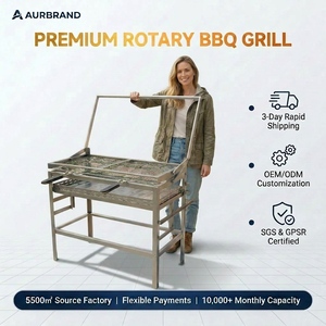 Barbecue rotatif commercial robuste, gril à <span class=keywords><strong>charbon</strong></span> double panier en acier inoxydable 304, cuisinière professionnelle d'extérieur - Product Image 1