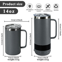 Vaso Térmico Inteligente de Acero Inoxidable de 14oz Personalizable con Pantalla Digital, Asa y Altavoz Inalámbrico para Música