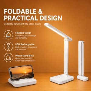 LED デスクランプ 3 レベル調光可能タッチナイトライト USB 充電式目の保護折りたたみ式テーブルランプ寝室のベッドサイドデスク用 - Product Image 5