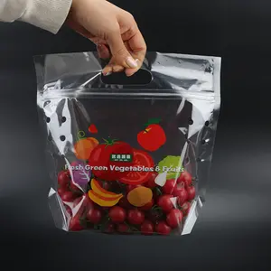 Hot Sale Fresh Vegetable Anti Fog Customized Zipper Keep Fresh Plastic Packing Bag With Handle