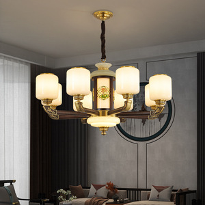 Lámpara de araña de madera maciza de estilo chino, luz Led de múltiples cabezales para sala de estar, salón, dormitorio, decoración del hogar, redonda, control de interruptor E27 - Product Image 3