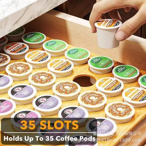 Support de rangement pour dosettes de café en bambou massif, 30 compartiments, couleur bois naturel, écologique et durable - Product Image 3