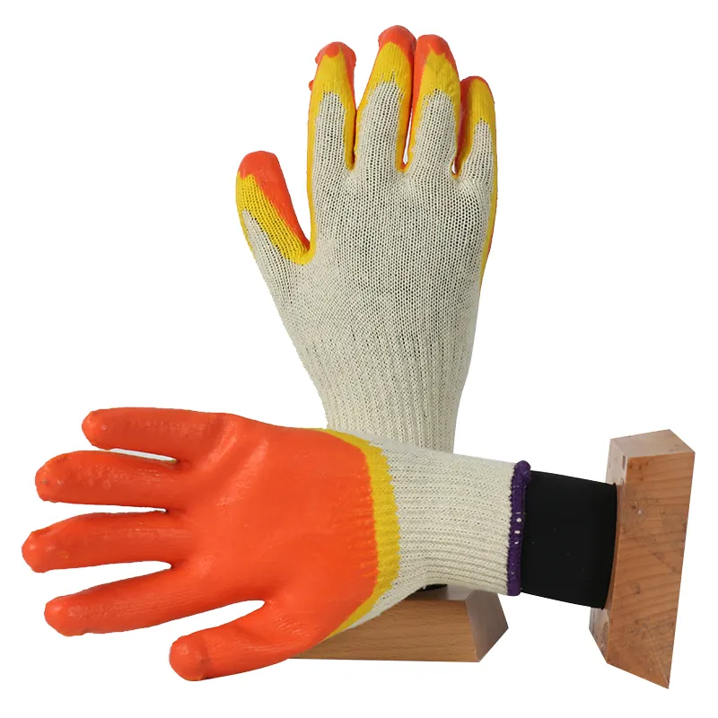 Оптовая продажа, рабочие перчатки из хлопка с гладким латексным покрытием, перчатки с покрытием из натурального каучука для рук, хлопковая подкладка