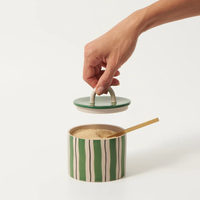 Bocaux de rangement en céramique pour thé, café, sucre, sel et assaisonnements, avec motif rayé cylindrique, pour la cuisine