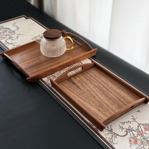 Plateau à thé en bois Tiantai Hualian rectangulaire avec poignées, style simple, pour usage domestique et commercial, design japonais. - Product Image 2