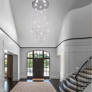 Lustre en cristal QiHang pour <span class=keywords><strong>plafond</strong></span> haut, luminaire <span class=keywords><strong>de</strong></span> <span class=keywords><strong>plafond</strong></span> en cristal à montage encastré pour couloir d'escalier, suspensions en cristal - Product Image 4