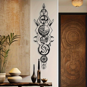 Arte da Parete in Metallo Art Deco Quattro Elementi Stampe Geometriche Fuoco Acqua Terra Aria con Motivi Retrò in Ghisa Sole Luna per Soggiorno - Product Image 5