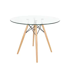 High Quality Hotel Coffee Restaurant Furniture Transparent Table Cover Round Tempered Glass Table