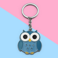 Nouveau porte-clés en alliage en forme de hibou de dessin animé avec impression UV et finition à la colle chaude - Porte-clés cadeau créatif