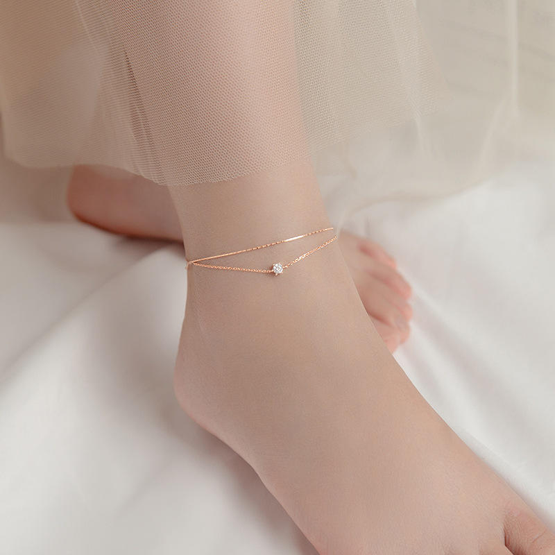 Dainty CZ Anklet Tarnish Resistant Double Layer Anklet With Cubic Zirconia  Stone Rose Gold Anklet for Women