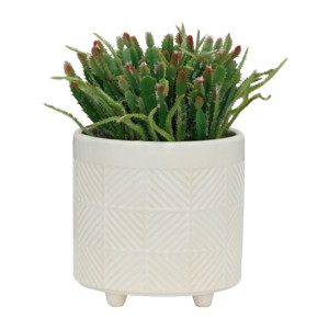 Set di Vasi in Ceramica Rotondi Decorativi per Interni ed Esterni Design Geometrico Bianco con Base a Tre Gambe - Product Image 2