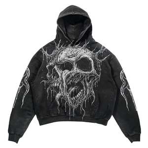 Felpe Streetwear da uomo <span class=keywords><strong>con</strong></span> <span class=keywords><strong>scheletro</strong></span> Vintage di alta qualità stampate felpe da uomo Acid Wash ricamate felpe <span class=keywords><strong>con</strong></span> cappuccio - Product Image 1