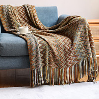 Couverture Bohème en Promotion – Différents Motifs, Couverture de Pique-nique pour Canapé-Lit, Motif Diamant avec Pompons