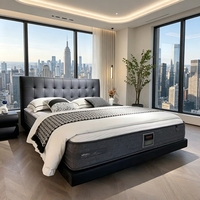 Cadre de lit gris foncé avec tête de lit capitonnée en similicuir, écologique, lit confortable, base de support métallique stable, moderne, pour chambre simple ou double