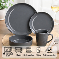Service de table en grès gris foncé minimaliste Guangda, 16 pièces |   Assiettes, bols, tasses |   Compatible micro-ondes et lave-vaisselle, résistant à la chaleur