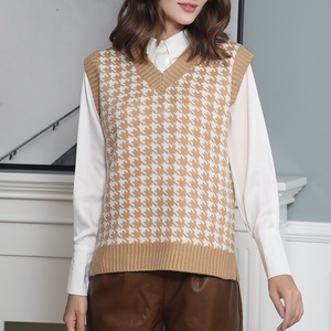 Suéter de Punto para Mujer, Nuevo, Otoño e Invierno, con Estampado a <span class=keywords><strong>Cuadros</strong></span>, Cuello en V, <span class=keywords><strong>Chaleco</strong></span> de Punto con Cinturón - Product Image 4