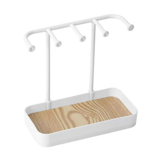 Jewelry Organizer <b>Desktop</b> Storage Rack With Tray For Earrings Necklaces Rings Hair Ties Minimalist Design Black White - Product Image 3
