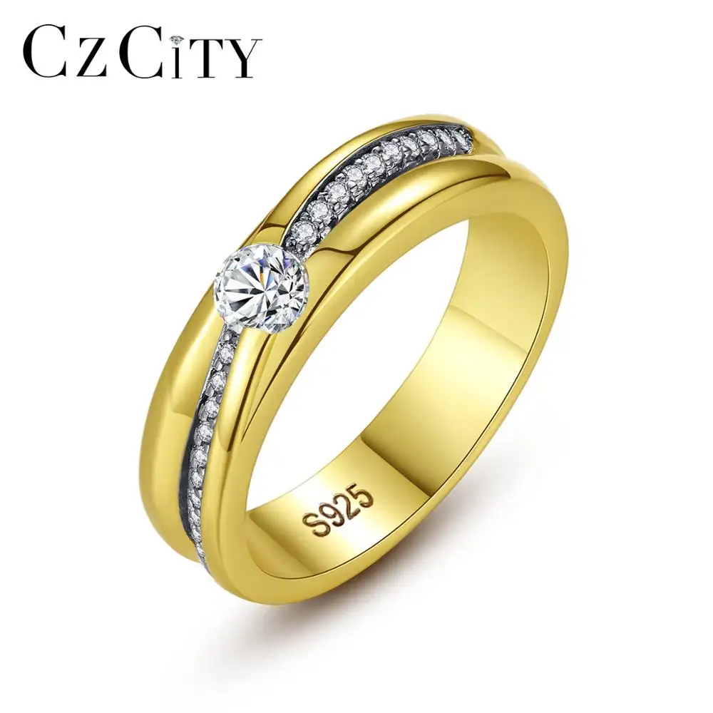 Czcity Edelstenen Ringen Sieraden Klassieke 925 Sterling Zilveren Zirconia Ringen Vergulde Edelsteen Eternity Band Ring