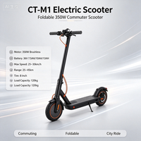 Trottinette électrique pliable pour adultes CT-M1, moteur sans balais, pneus de 8,5 pouces, longue autonomie, trottinette électrique portable pour les trajets quotidiens avec éclairage LED
